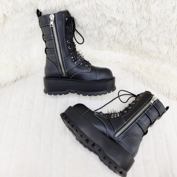 Men's Spiked Strap Goth Punk Platform Boots Slacker 165 - Picture 7 of 16